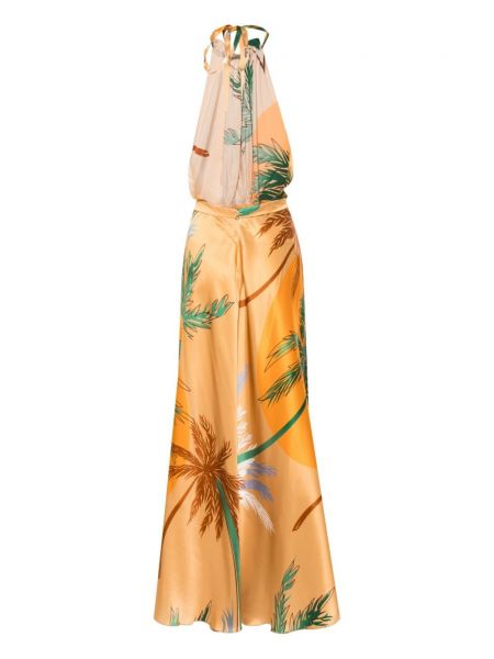 Hedvábné dlouhé šaty Raquel Diniz oranžové