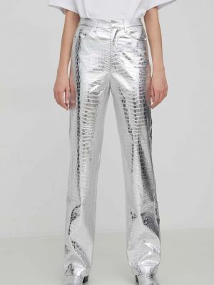 Jednobarevné kalhoty s vysokým pasem Rotate stříbrné