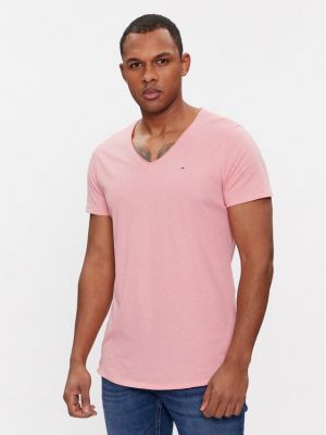 Marškinėliai slim fit Tommy Jeans rožinė