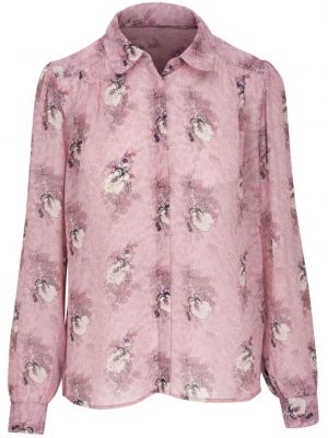 Копринена риза на цветя с принт Paige розово