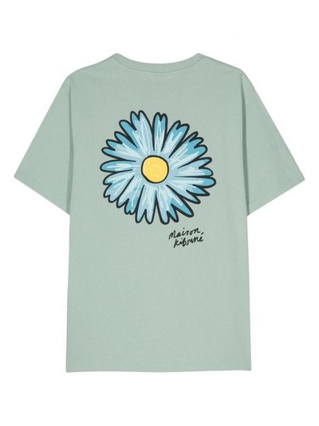 Kokvilnas t-krekls ar ziediem ar apdruku Maison Kitsuné