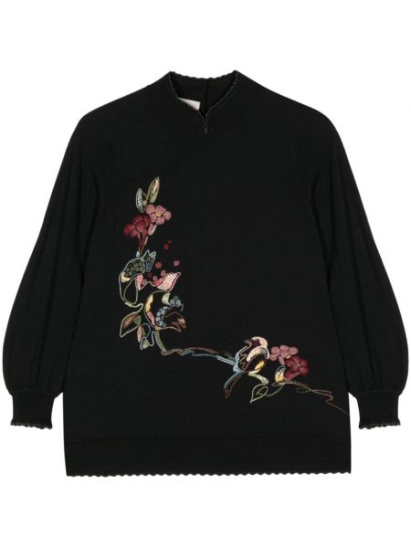 Pull à fleurs Shiatzy Chen noir