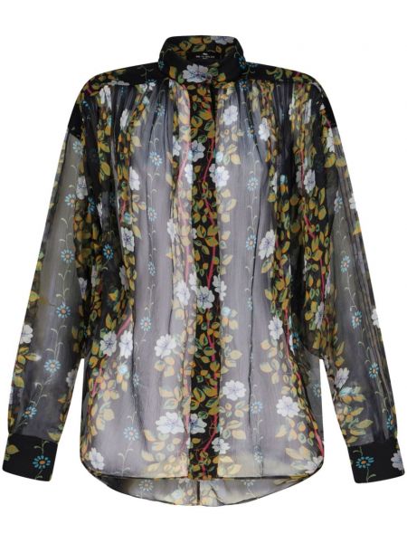 Копринена блуза на цветя с принт Etro черно