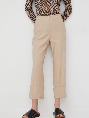Pennyblack pantaloni femei, culoarea bej, drept, high waist