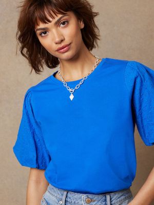 Бархатная футболка с вышивкой Mint Velvet синяя
