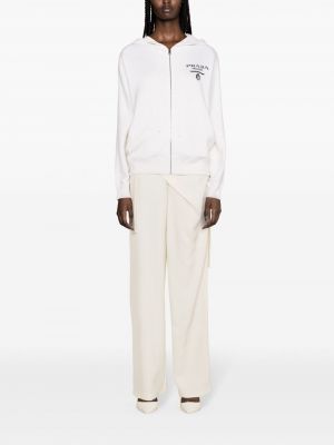 Jacquard hoodie mit reißverschluss Prada weiß