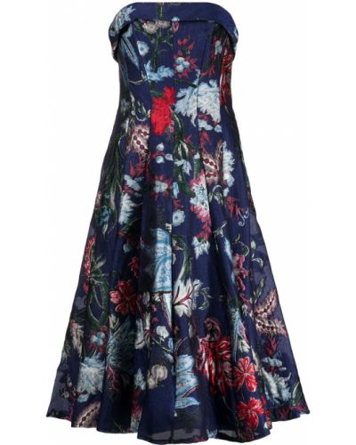 Kvetinové večerné šaty s potlačou Marchesa Notte modrá