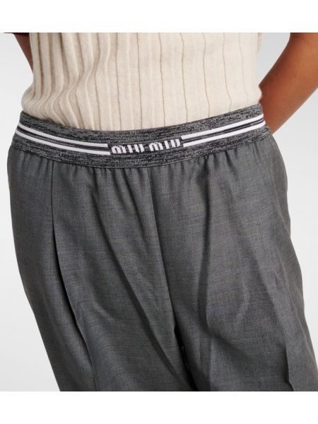 Pantalon taille basse en laine Miu Miu gris