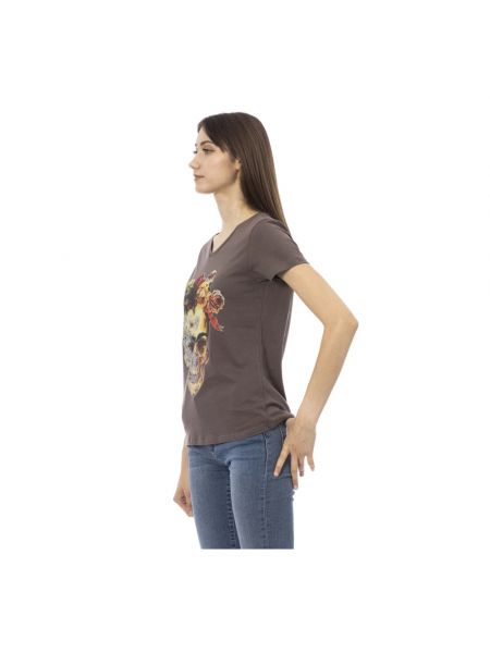 Camiseta de algodón con escote v Trussardi marrón