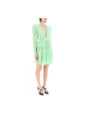 Mini vestido de seda con hebilla de cristal Alessandra Rich verde
