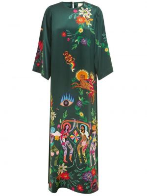 Jedwabna sukienka długa z nadrukiem Alemais zielona