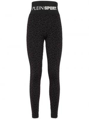 Bavlnené teplákové nohavice s potlačou s leopardím vzorom Plein Sport čierna