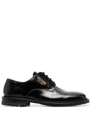 Обувки в стил дерби с връзки с принт с дантела Moschino черно