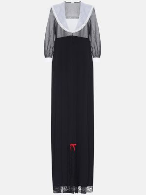 Hedvábné dlouhé šaty s výstřihem do v Miu Miu černé