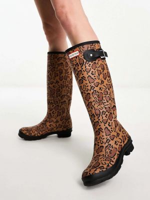 Леопардовые ботинки с принтом Hunter коричневые