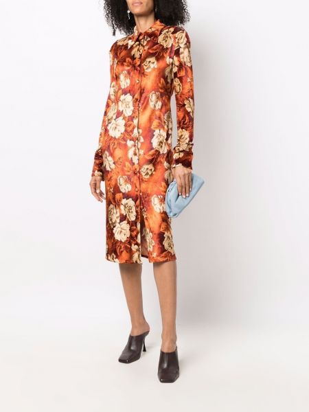 Květinové šaty s potiskem Kwaidan Editions oranžové