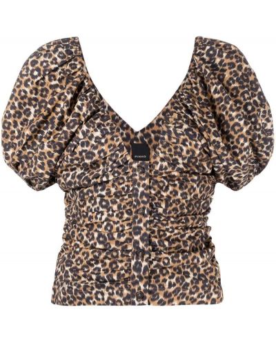 V-hals leopard trykt kort bluse Pinko