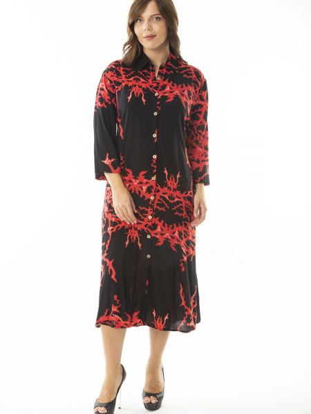 Μακρυμάνικη μάξι φόρεμα με κουμπιά από βισκόζη şans κόκκινο