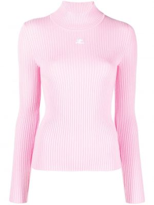 Pull brodé en tricot Courrèges rose