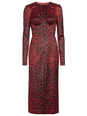 Rochie midi cu imagine cu model leopard Dolce&gabbana roșu