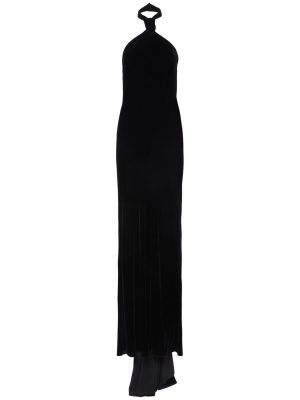 Žametna dolga obleka iz rebrastega žameta Ann Demeulemeester črna
