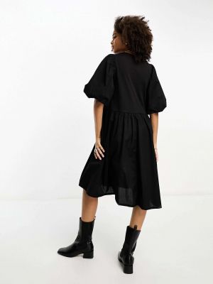 Платье мини с низкой талией с пышными рукавами свободного кроя In Wear черное
