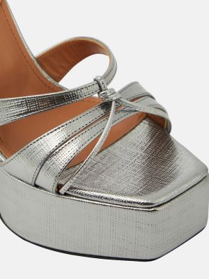 Papuci tip mules din piele cu platformă D'accori argintiu