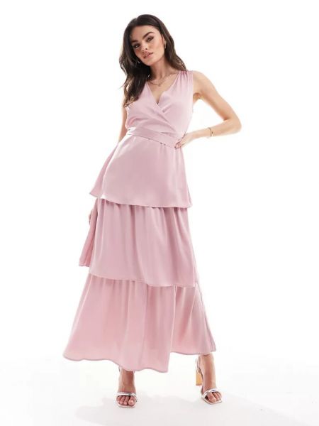 Атласное длинное платье Vila розовое