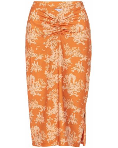 Midi sukně na zip s potiskem Miaou - oranžová