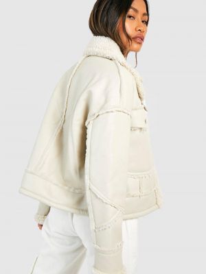 Кожаная куртка с карманами из искусственной кожи Boohoo белая