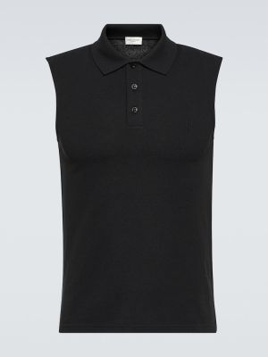 Памучна поло тениска Saint Laurent черно