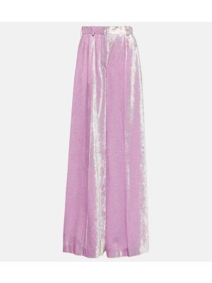 Žametne hlače z visokim pasom iz rebrastega žameta Nina Ricci roza
