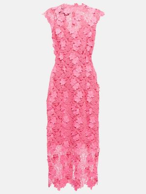 Midi haljina s čipkom Monique Lhuillier ružičasta