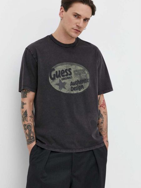 Koszulka bawełniana z nadrukiem Guess Originals czarna