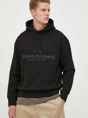 Bluza z kapturem bawełniana z nadrukiem Armani Exchange czarna