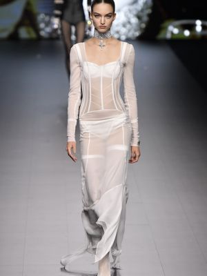 Przezroczysta jedwabna sukienka długa szyfonowa Dolce And Gabbana biała