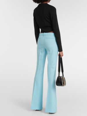Volnene ravne hlače Versace modra
