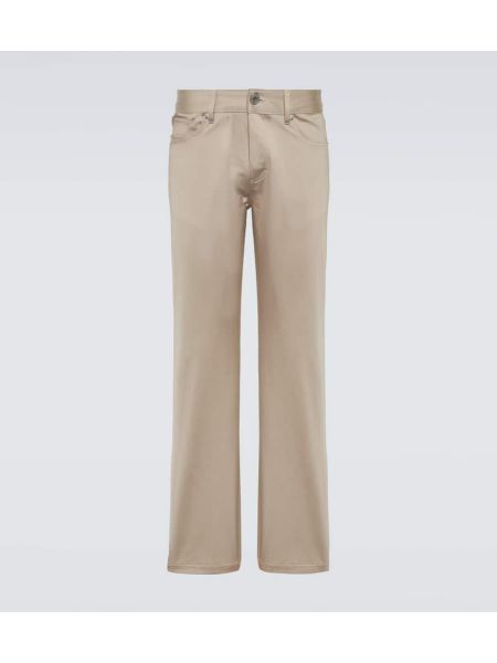 Pantaloni dritti di raso di cotone Ami Paris beige