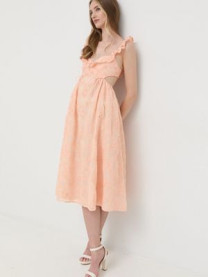 Midi šaty z polyesteru s aplikacemi For Love & Lemons - oranžová