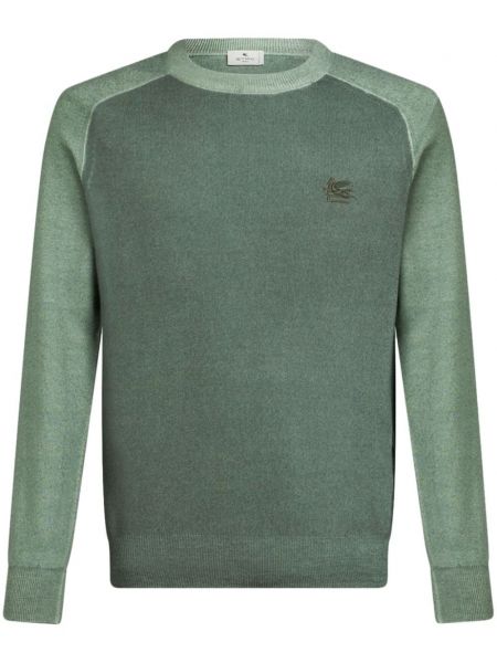 Vlněný svetr s výšivkou Etro zelený