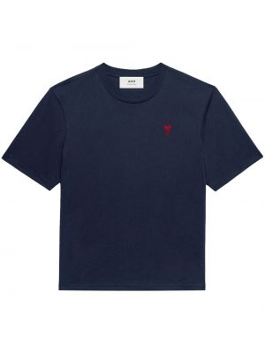 T-shirt brodé en coton Ami Paris bleu