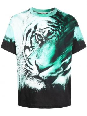 Памучна тениска с принт с тигров принт Roberto Cavalli зелено