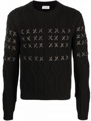Плетен пуловер Saint Laurent черно