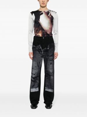 Proste jeansy bawełniane z nadrukiem Jean Paul Gaultier czarne