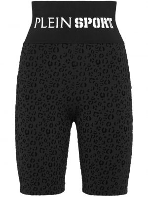 Pantaloni scurți de sport cu imagine cu model leopard Plein Sport negru