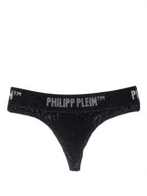 Černé křišťálové kalhotky string Philipp Plein