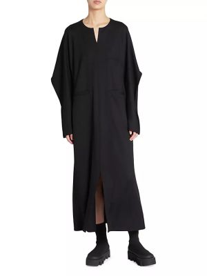 Шерстяное длинное платье с длинным рукавом Issey Miyake черное