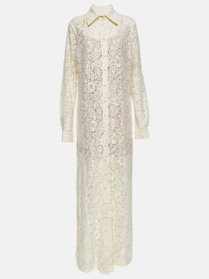 Čipkované dlouhé šaty Costarellos biela