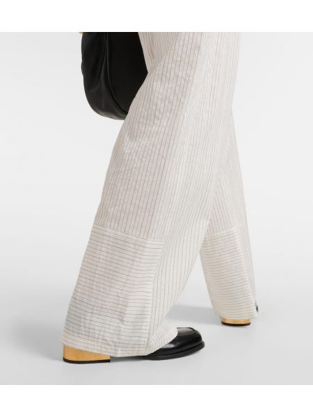 Памучни копринени панталон на райета Max Mara бяло