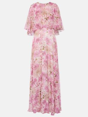 Růžové hedvábné dlouhé šaty s potiskem Giambattista Valli
